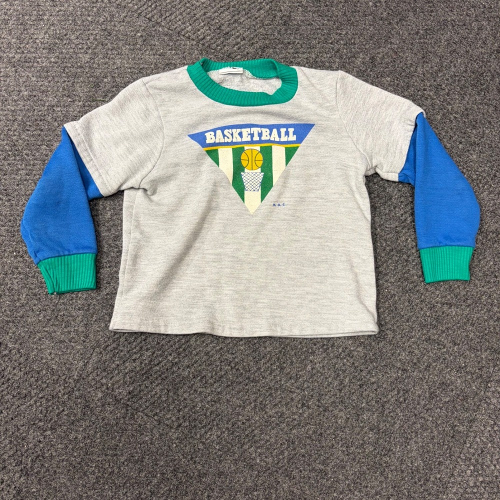 Vintage National Basketball Sweatshirt 4T Gray Blue Green Layered Look USA Made